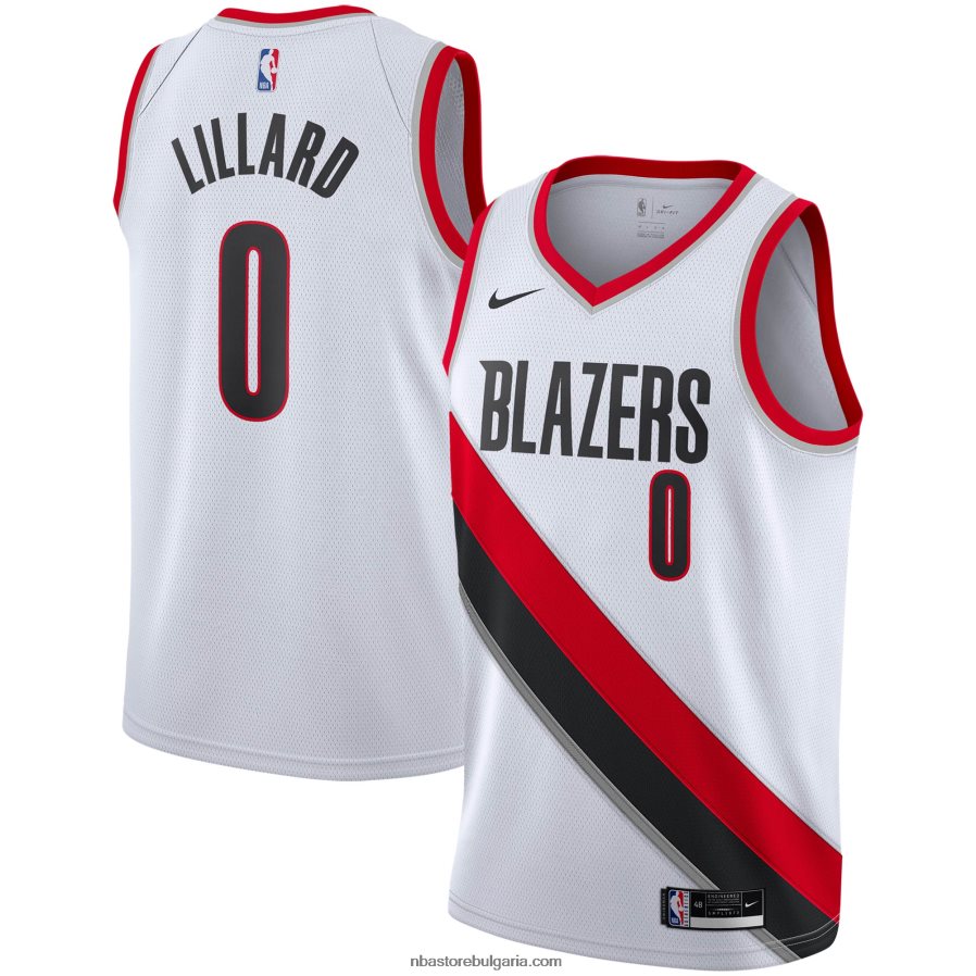 NBA JZ8F024380 портланд трейл блейзърс дамян лилард nike бяла фланелка на суингмен играч