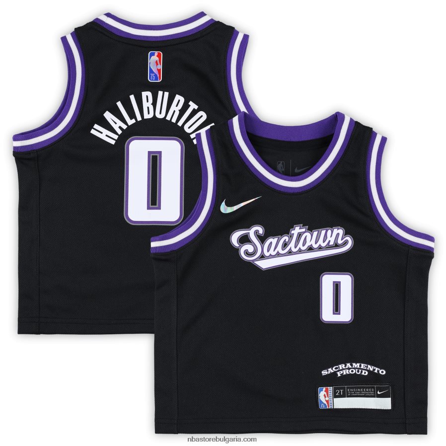 NBA JZ8F0217107 малко дете sacramento kings tyrese haliburton nike черна реплика на фланелка